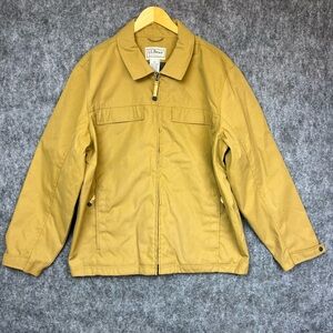 LL BEAN Men's XL Nylon Canvas Zip Brown Khaki Lined Jacket Workwear Barn Coat